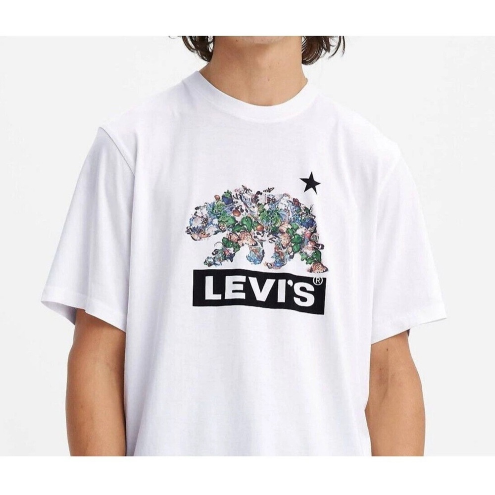 Levi's Mens Boxtab Bear Short Sleeve Logo T-Shirt L White Relaxed NWT